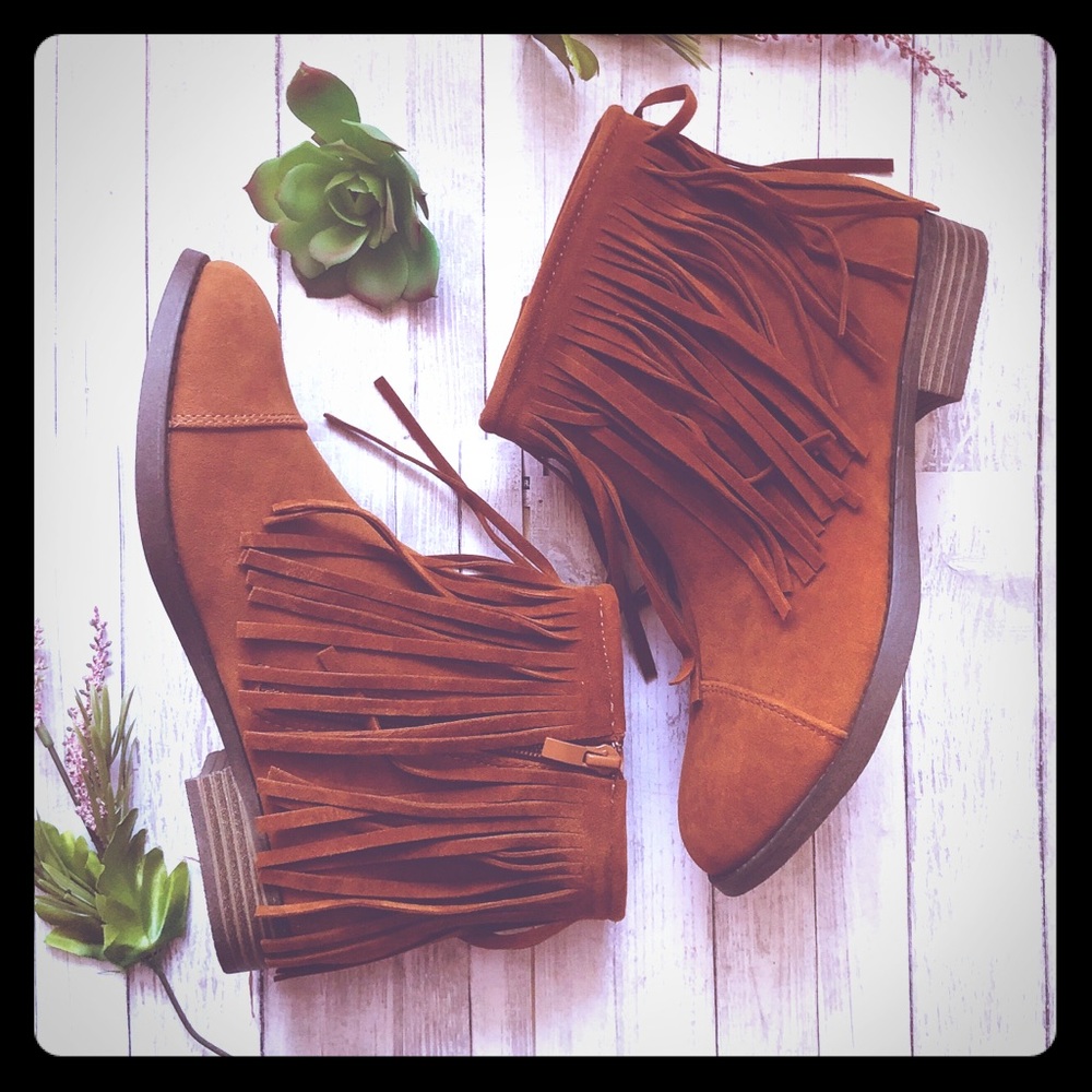 Kali wild suede like camel color booties size 8